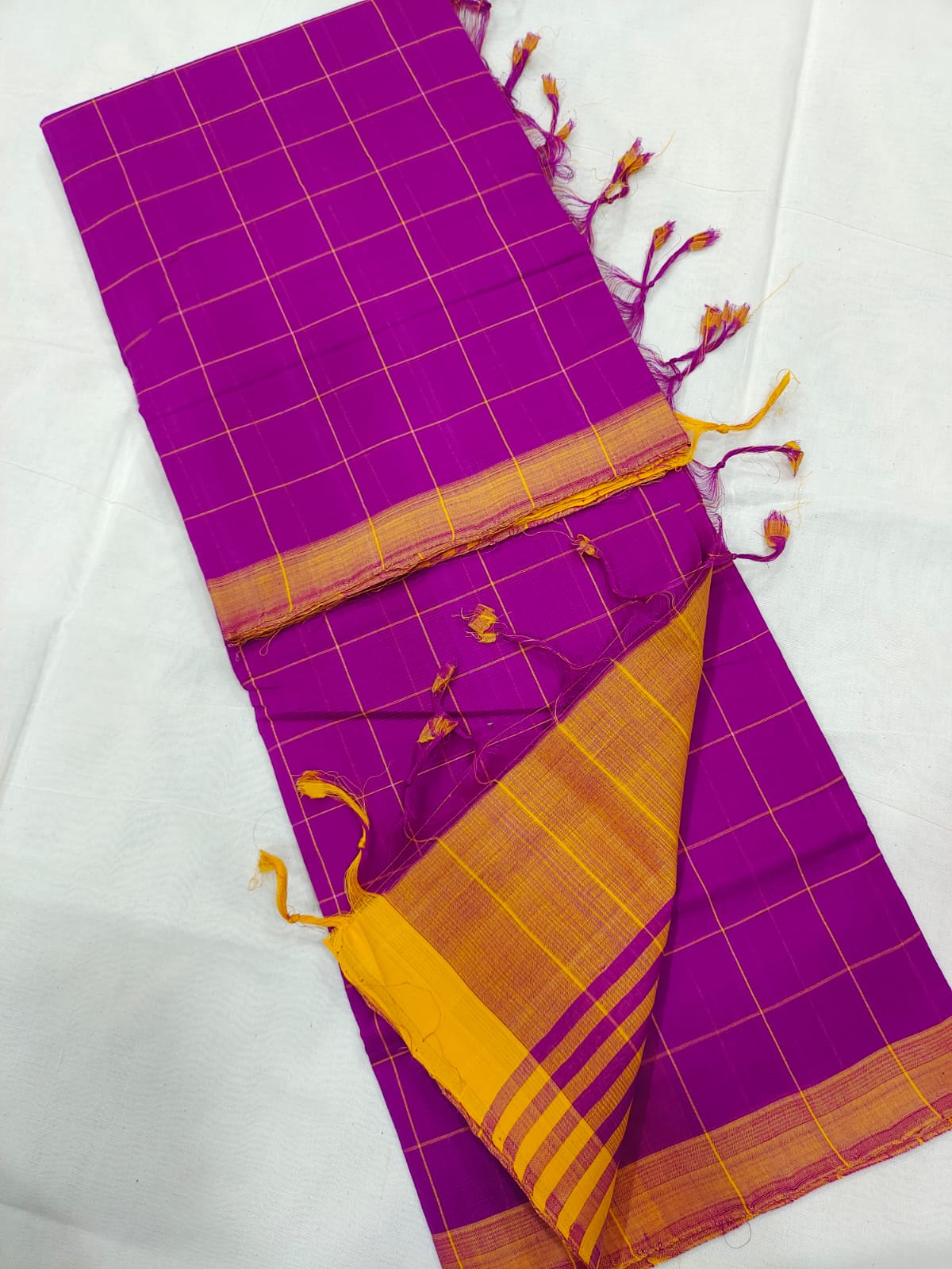 Mangalagiri pure cotton beautiful check saree - Vannamayil Fashions