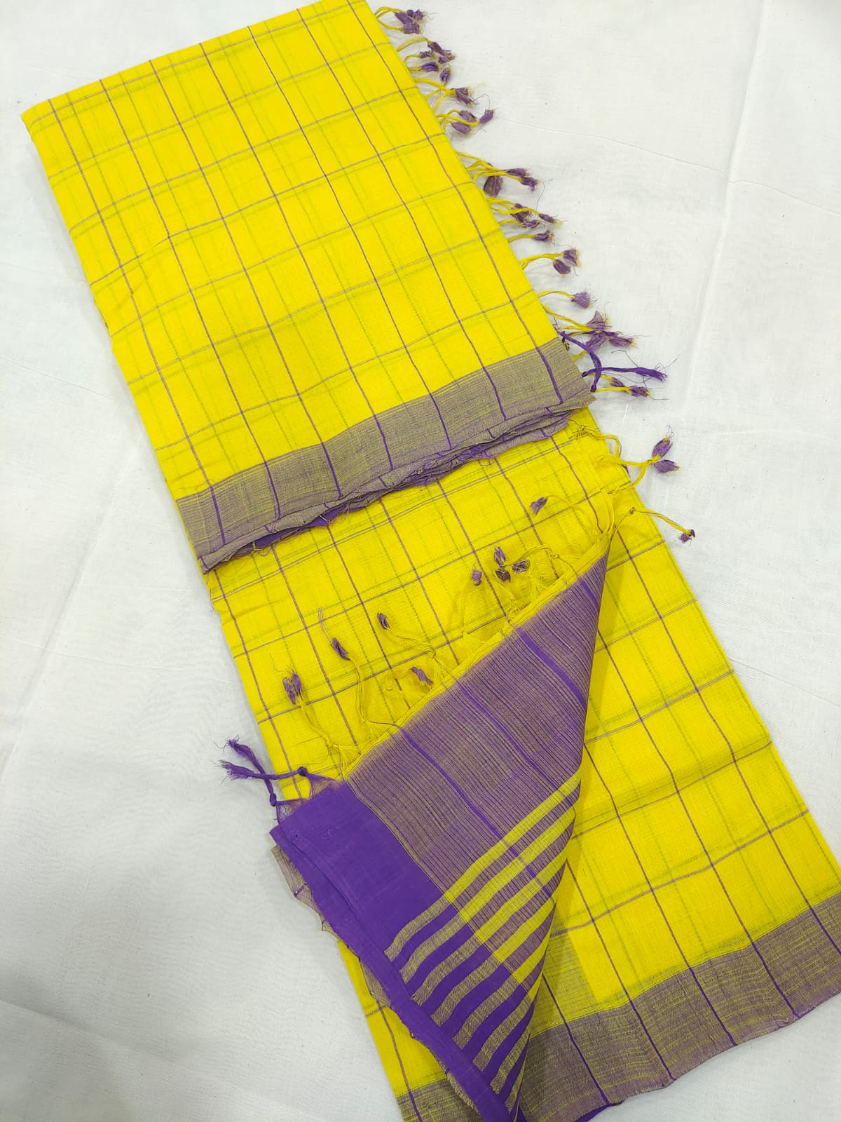 Mangalagiri pure cotton beautiful check saree - Vannamayil Fashions