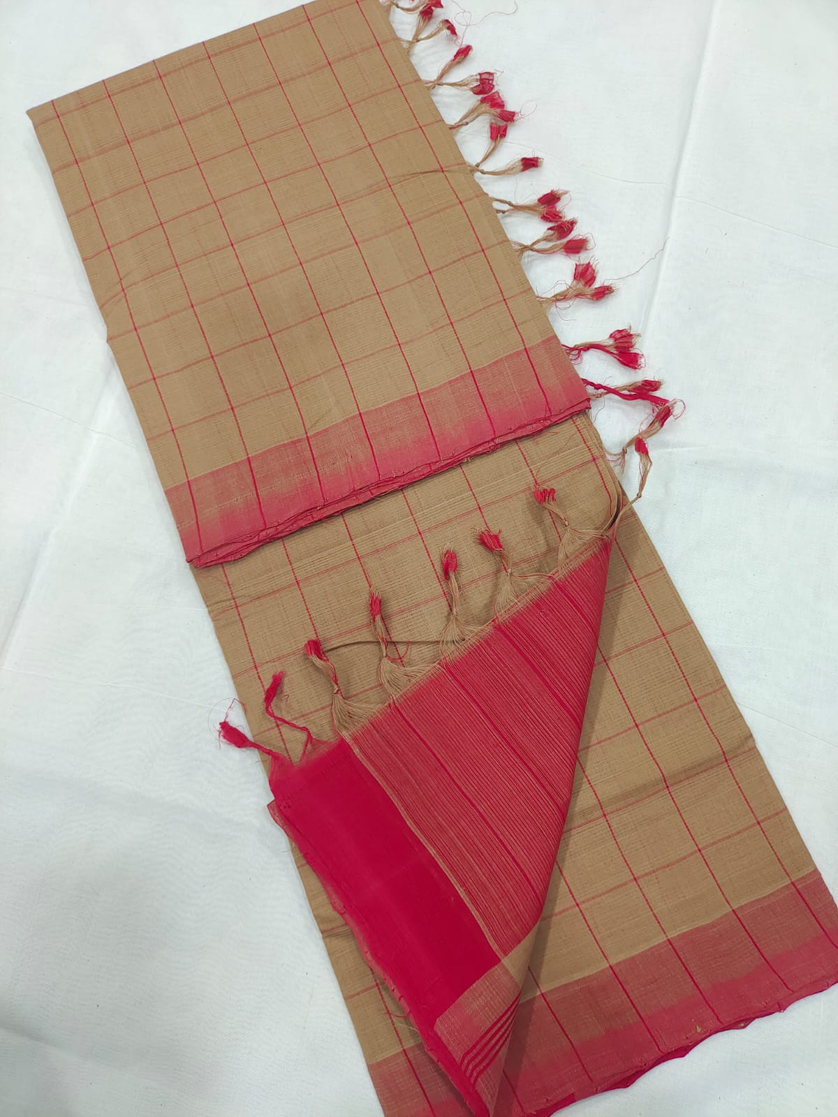 Mangalagiri pure cotton beautiful check saree - Vannamayil Fashions