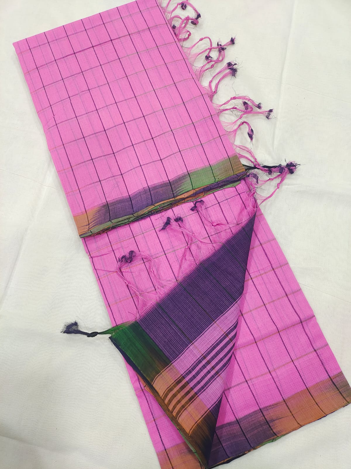Mangalagiri pure cotton beautiful check saree - Vannamayil Fashions