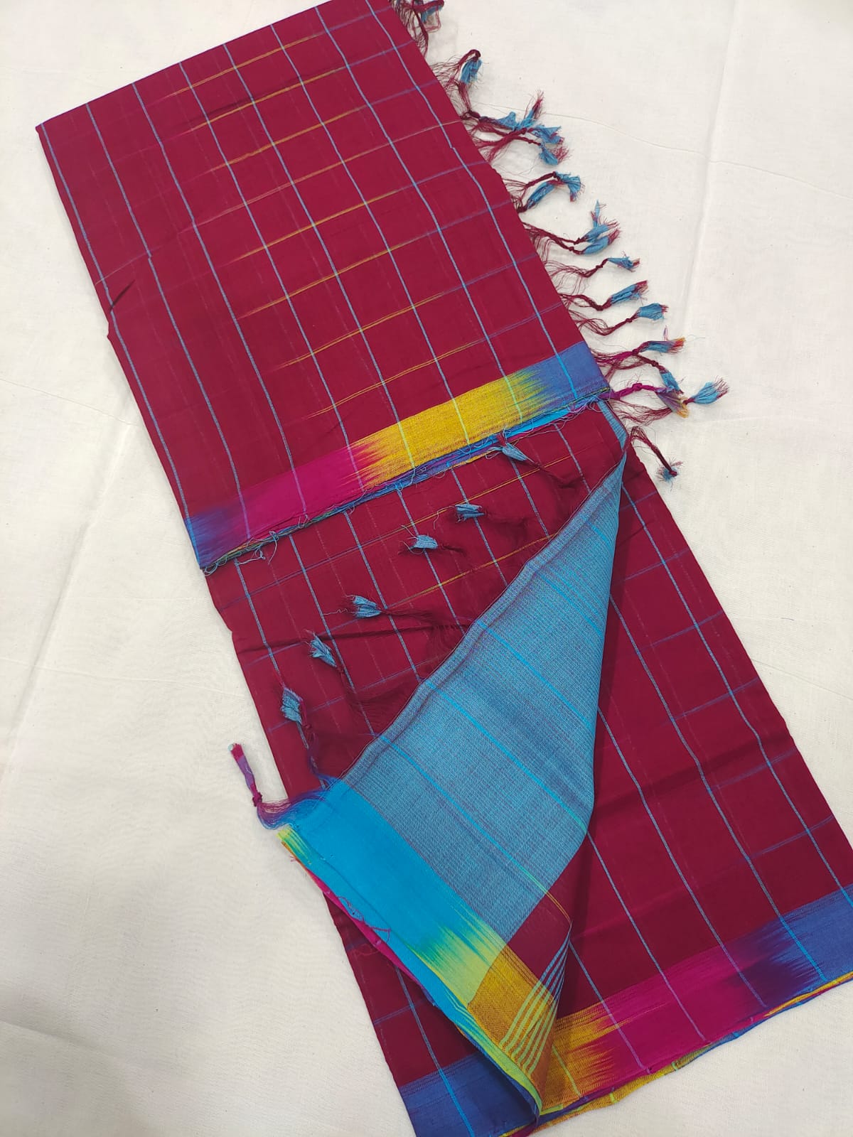 Mangalagiri pure cotton beautiful check saree - Vannamayil Fashions