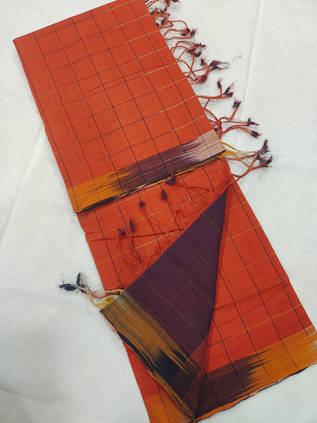 Mangalagiri pure cotton beautiful check saree - Vannamayil Fashions