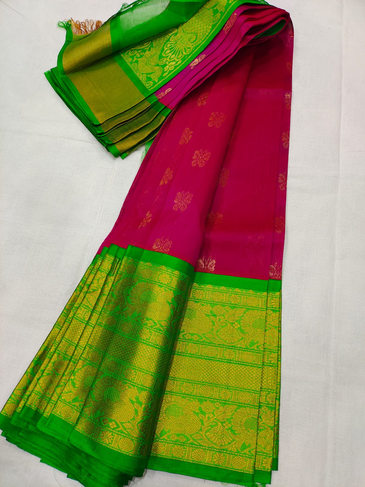 Manglagiri pattu kuppadam kanchi big gold zari border gold & silver zari buta saree - Vannamayil Fashions