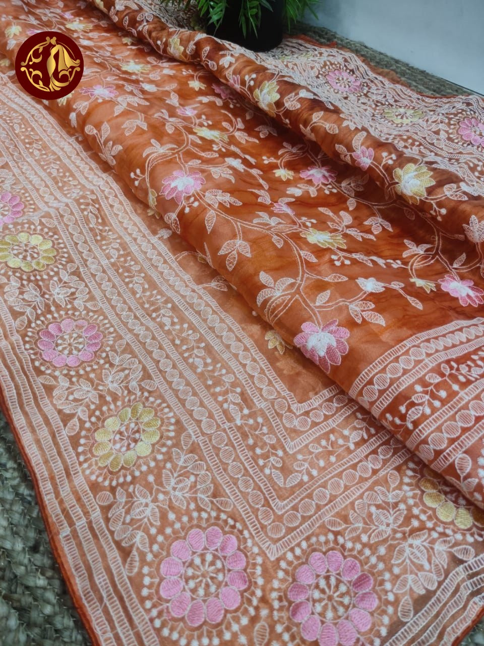 Organza kashmiri thread work saree - Vannamayil Fashions