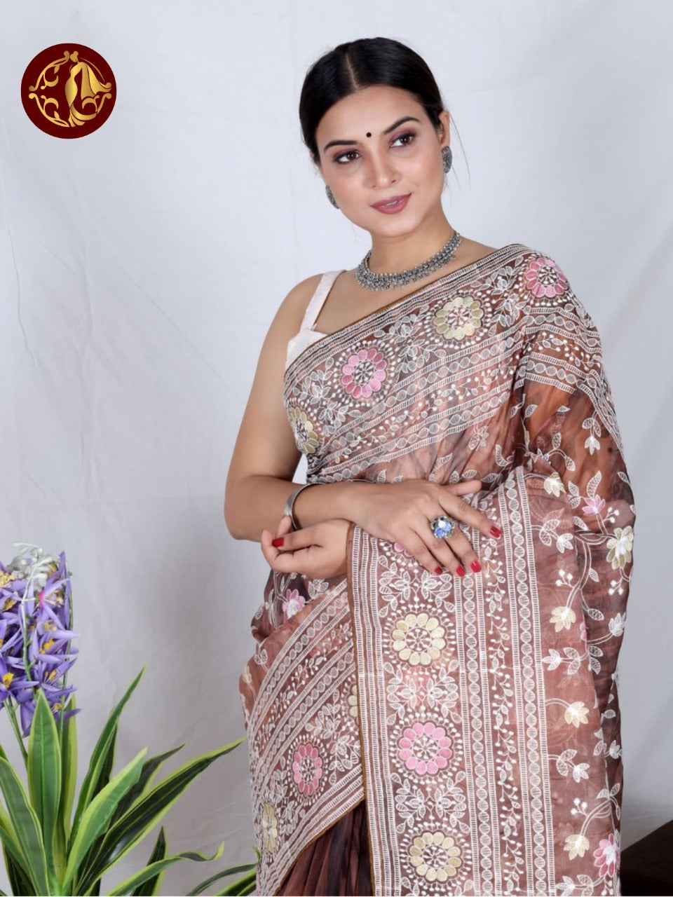 Organza kashmiri thread work saree - Vannamayil Fashions