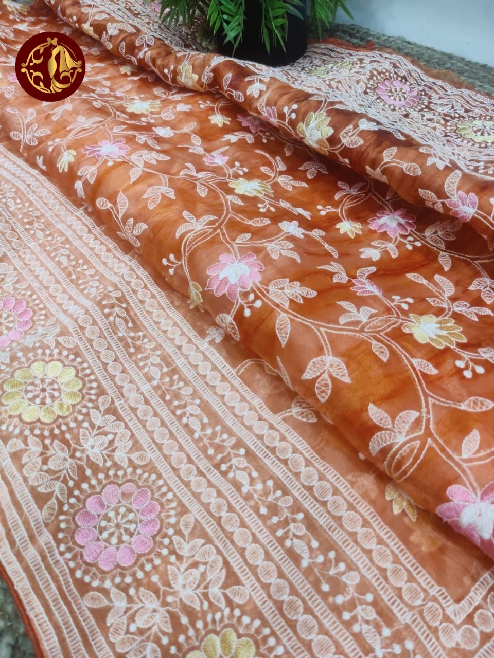 Organza kashmiri thread work saree - Vannamayil Fashions