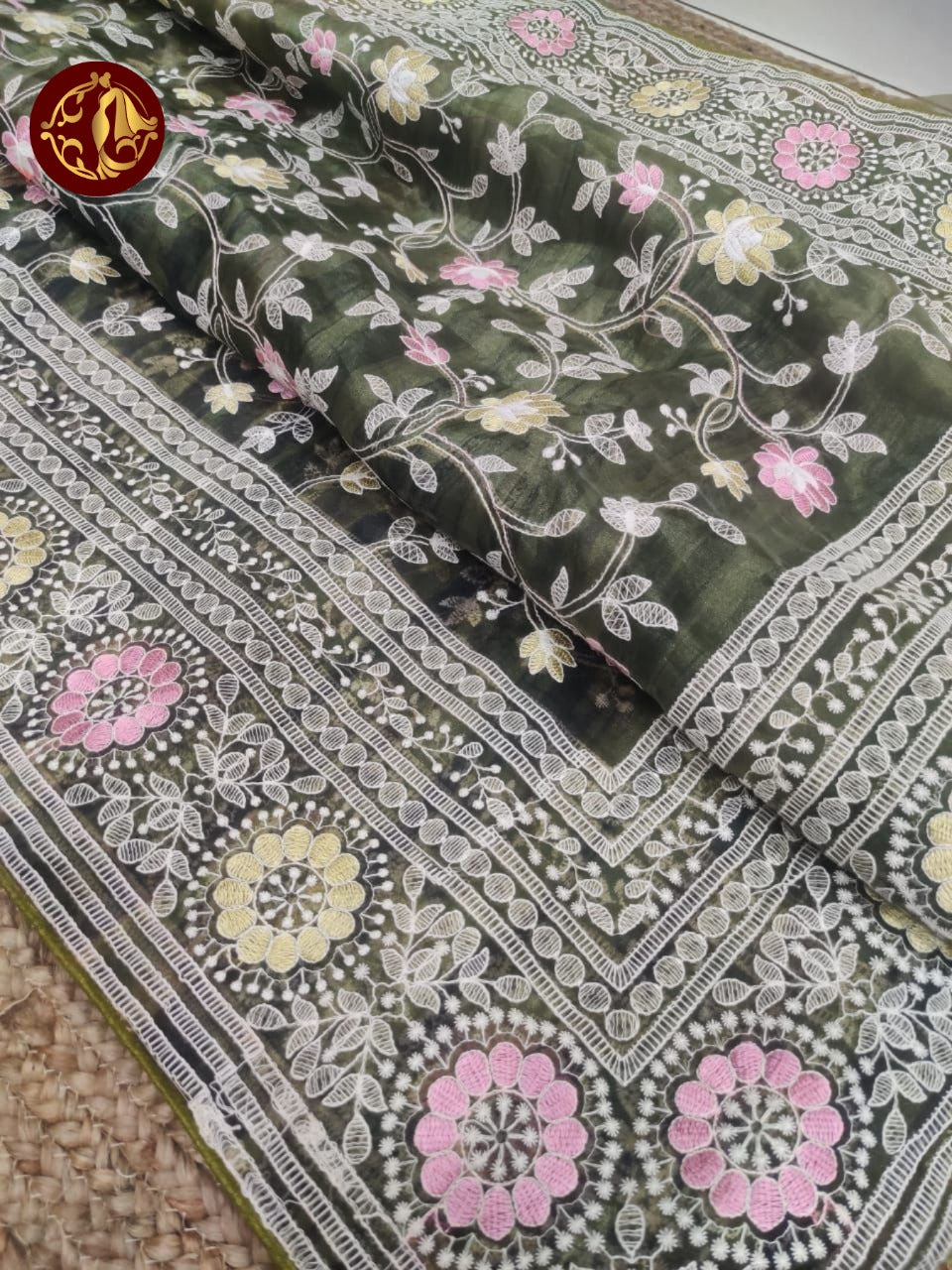 Organza kashmiri thread work saree - Vannamayil Fashions