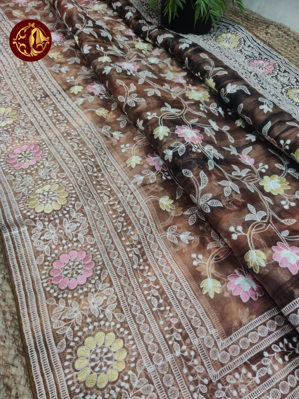 Organza kashmiri thread work saree - Vannamayil Fashions
