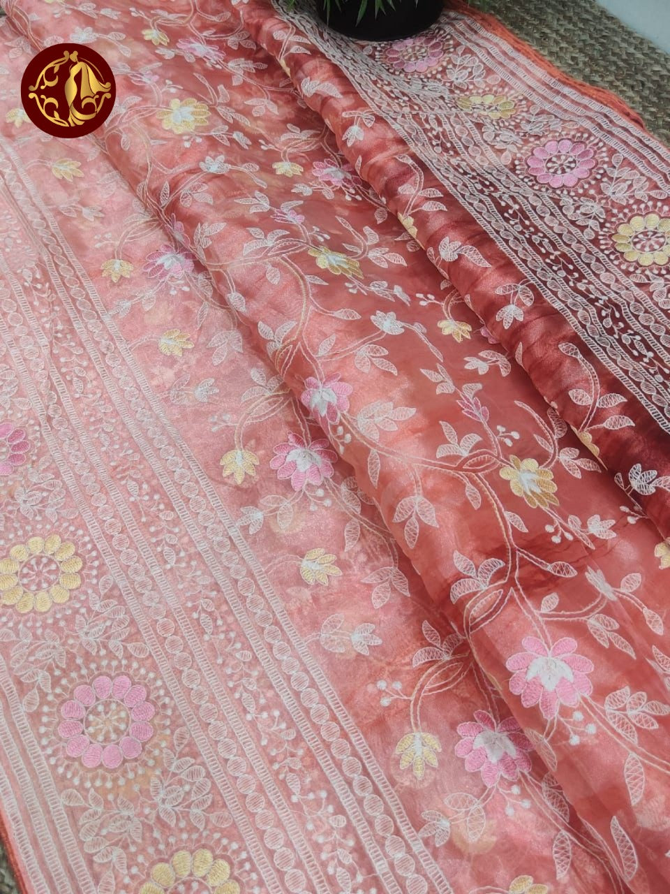 Organza kashmiri thread work saree - Vannamayil Fashions