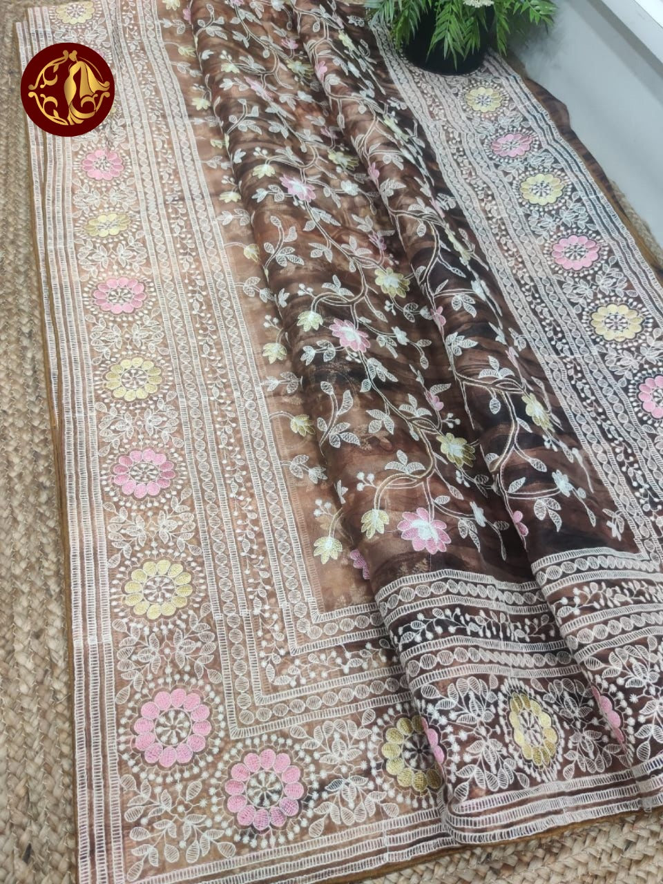 Organza kashmiri thread work saree - Vannamayil Fashions