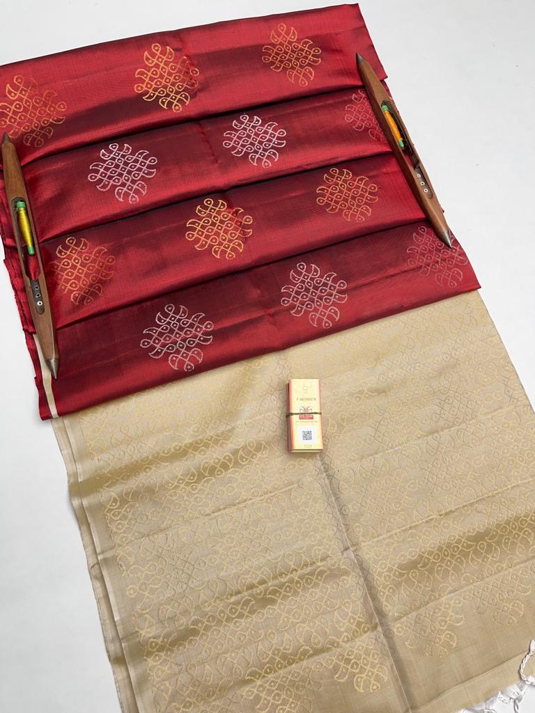 Pure handloom soft silk kolam designed borderless saree - Vannamayil Fashions