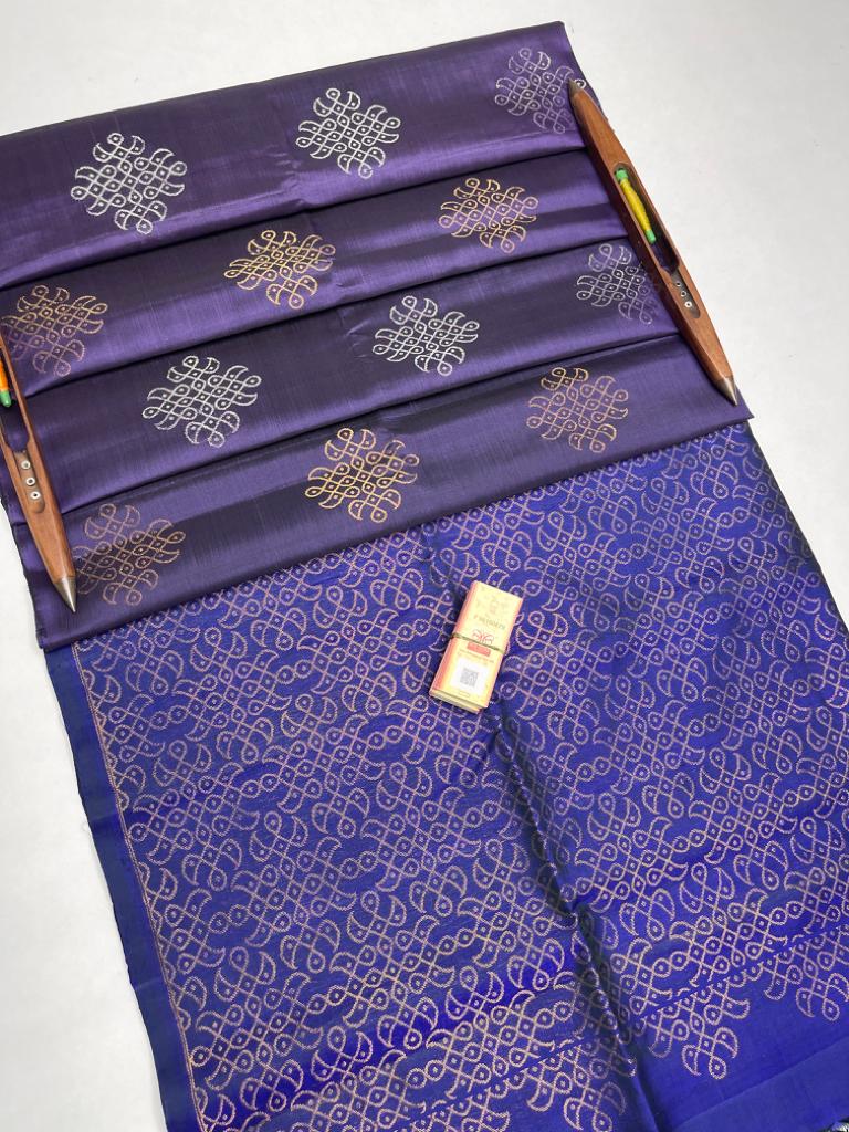 Pure handloom soft silk kolam designed borderless saree - Vannamayil Fashions