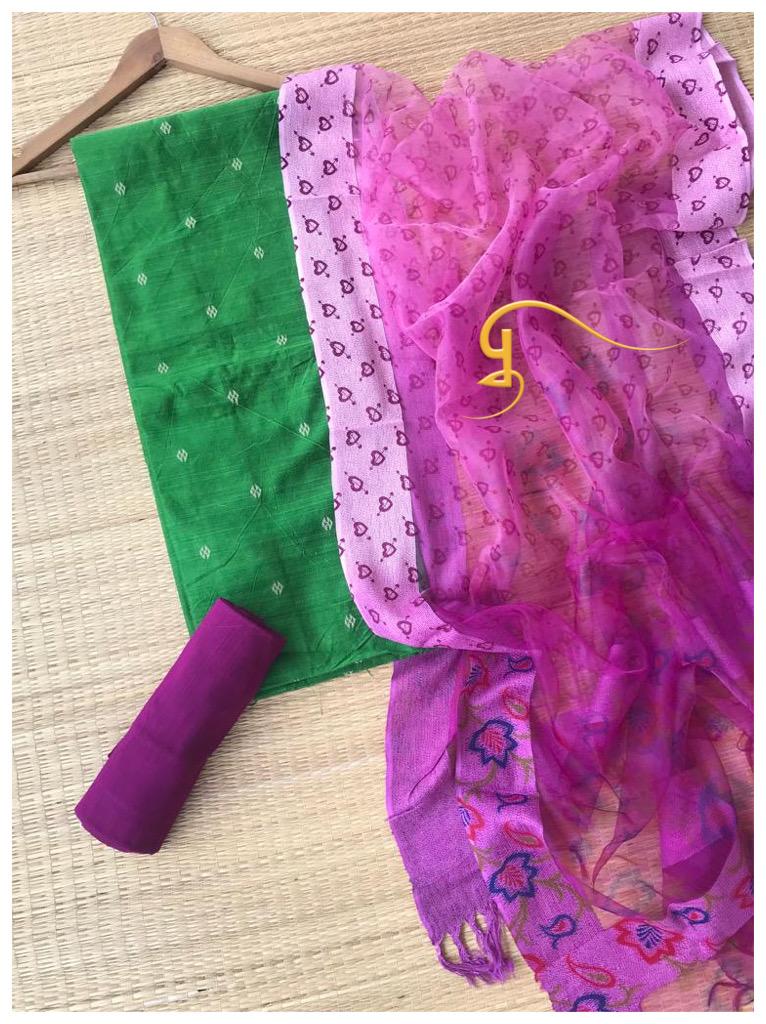 Slub chanderi cotton with self weaved patterns mix and match salwar - Vannamayil Fashions