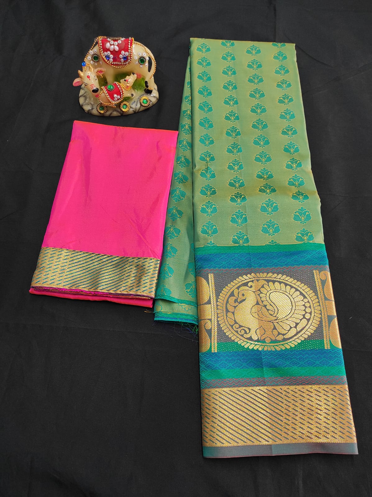 Up to 10 years samuthrika type semi silk pattu pavadai material for kids - Vannamayil Fashions