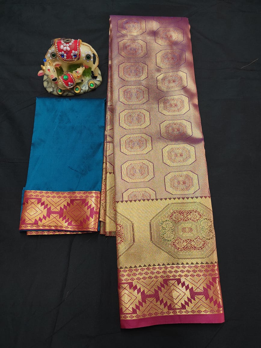 Up to 10 years samuthrika type semi silk pattu pavadai material for kids - Vannamayil Fashions