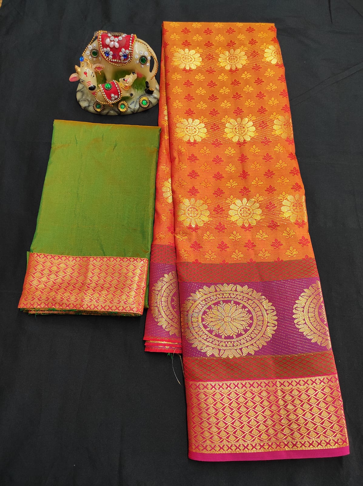 Up to 10 years samuthrika type semi silk pattu pavadai material for kids - Vannamayil Fashions