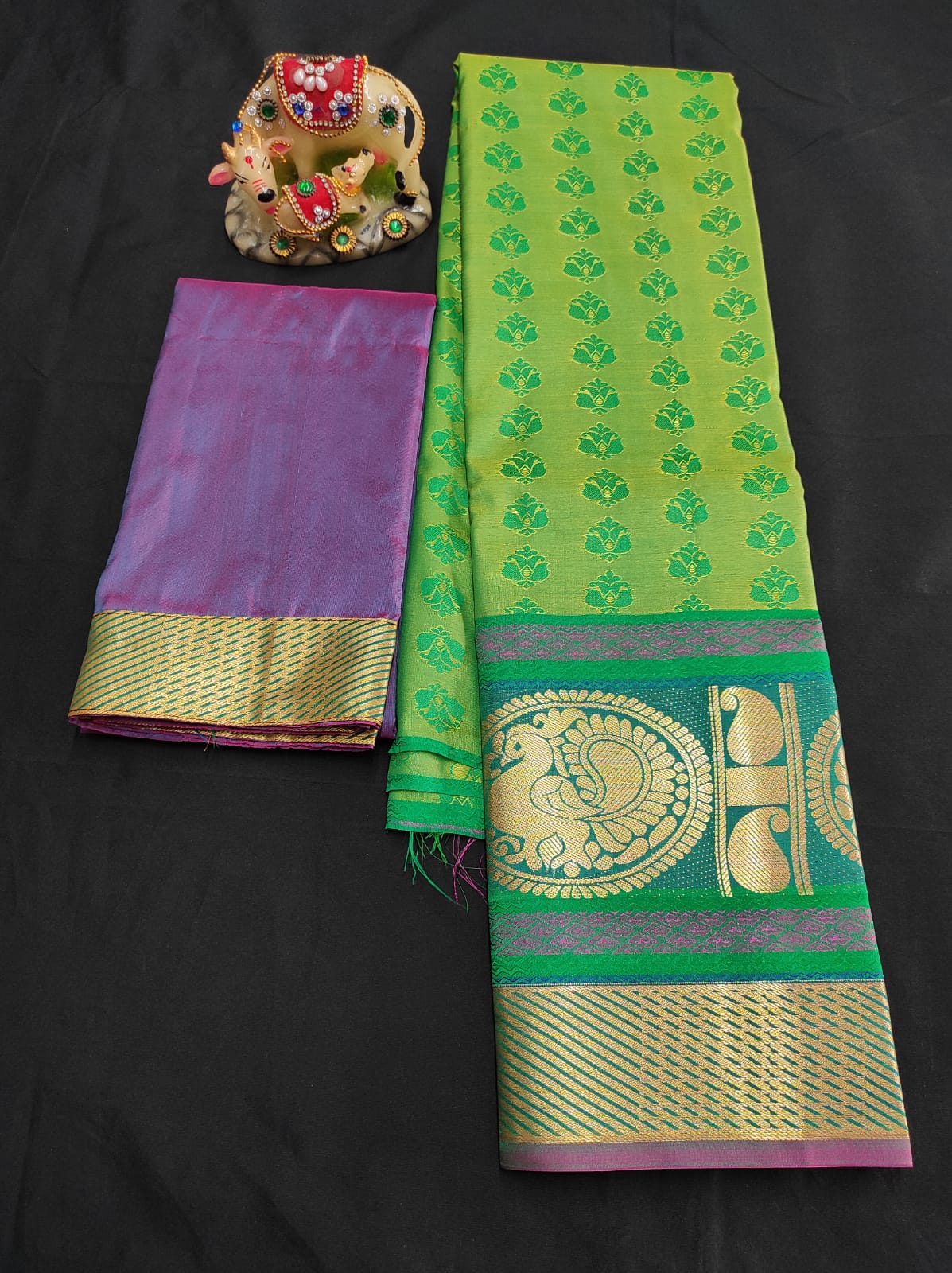 Up to 10 years samuthrika type semi silk pattu pavadai material for kids - Vannamayil Fashions