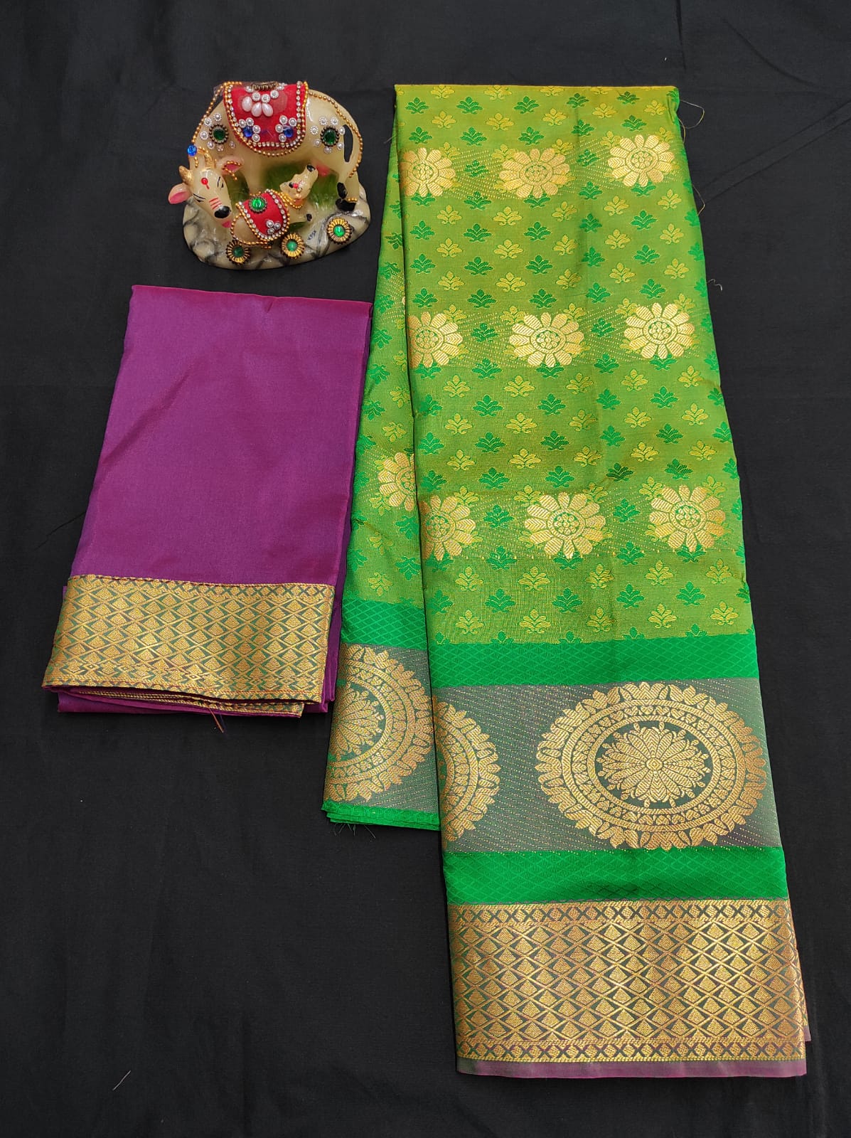 Up to 10 years samuthrika type semi silk pattu pavadai material for kids - Vannamayil Fashions