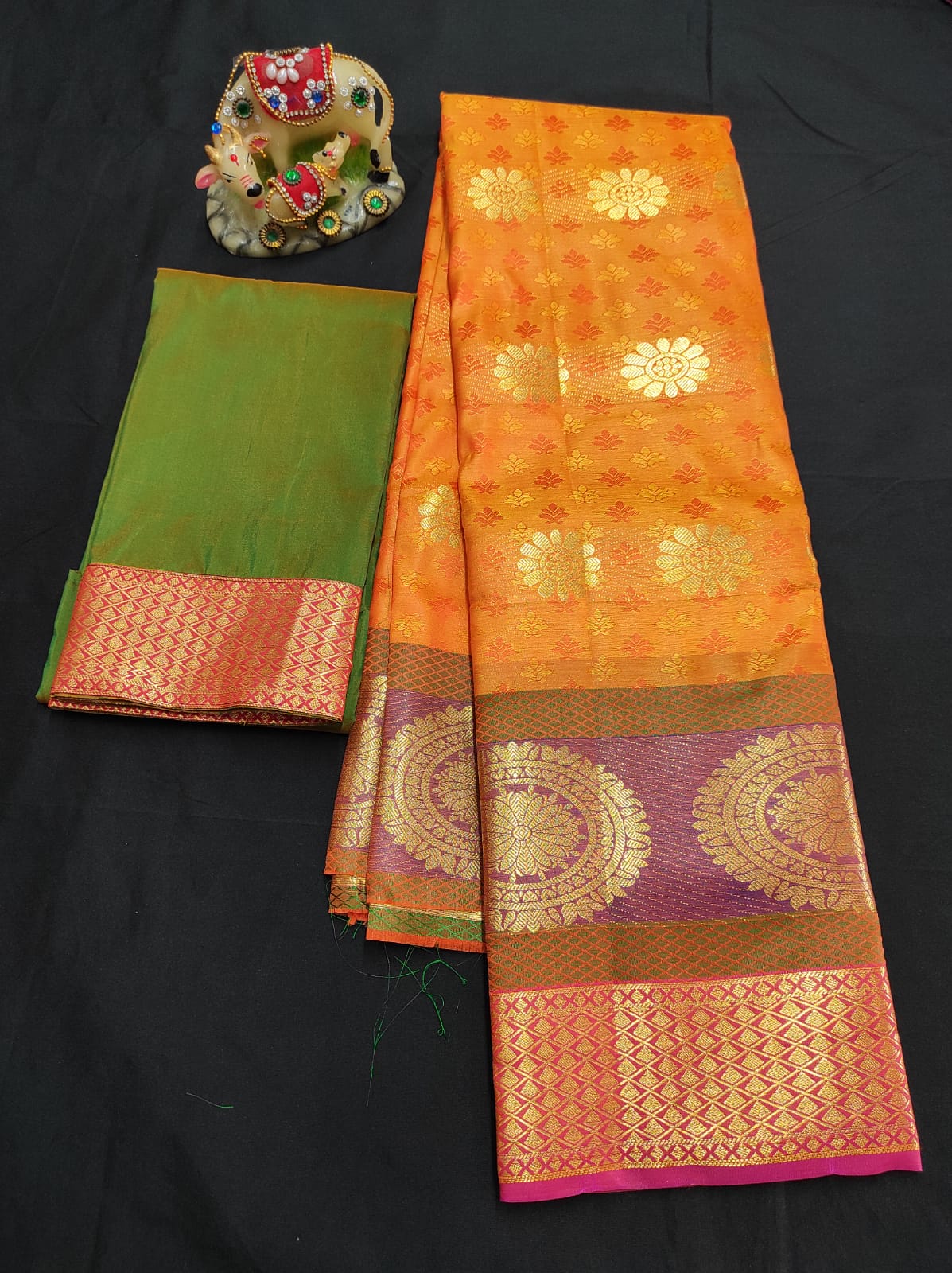 Up to 10 years samuthrika type semi silk pattu pavadai material for kids - Vannamayil Fashions
