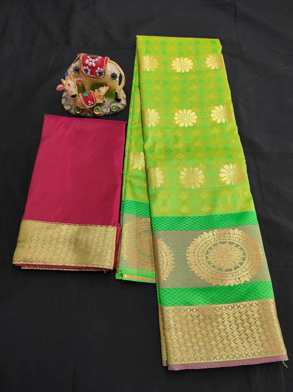 Up to 10 years samuthrika type semi silk pattu pavadai material for kids - Vannamayil Fashions