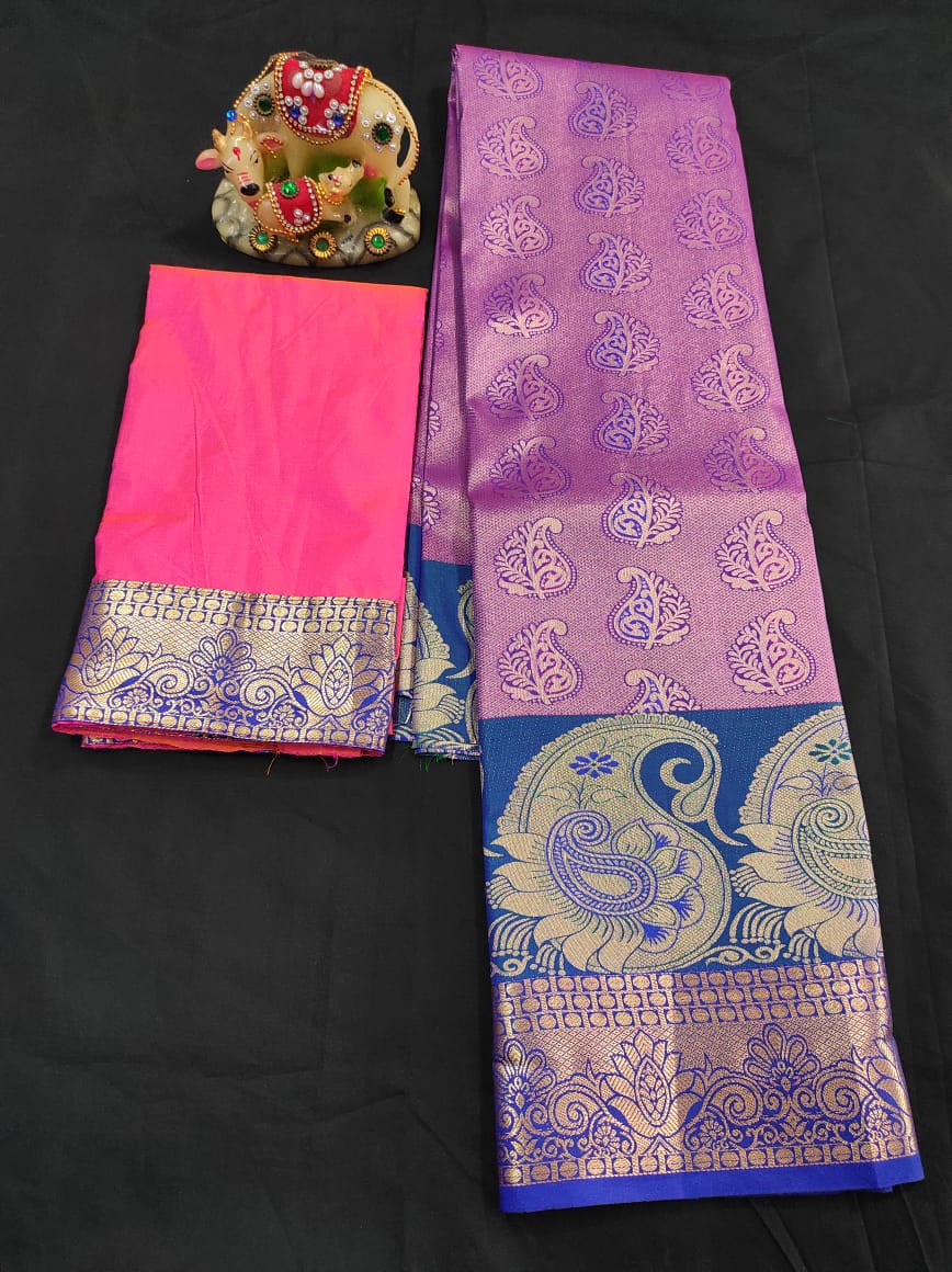 Up to 10 years samuthrika type semi silk pattu pavadai material for kids - Vannamayil Fashions