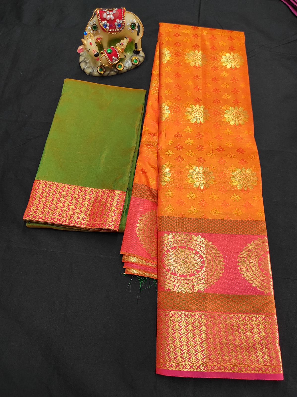 Up to 10 years samuthrika type semi silk pattu pavadai material for kids - Vannamayil Fashions