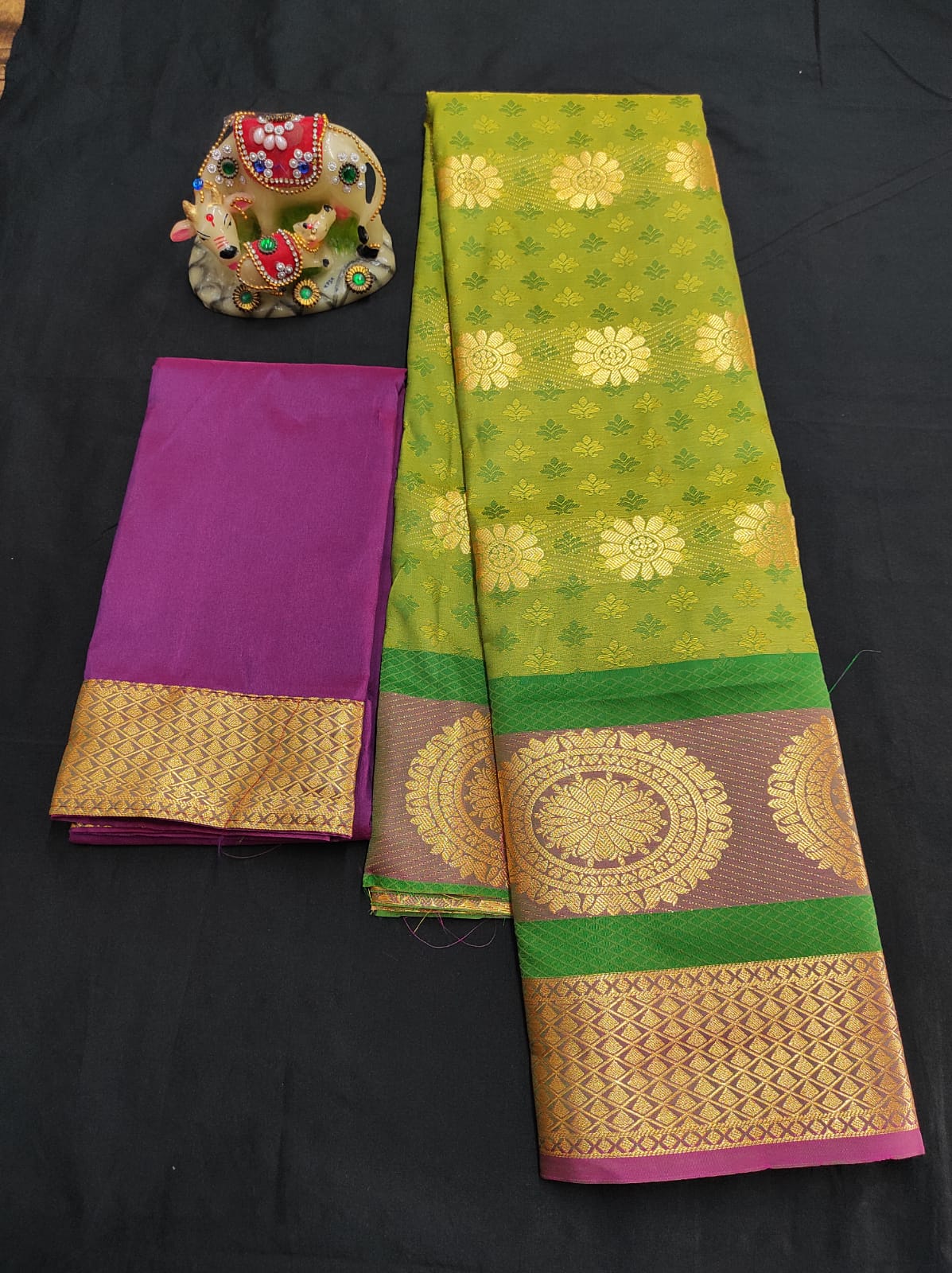 Up to 10 years samuthrika type semi silk pattu pavadai material for kids - Vannamayil Fashions