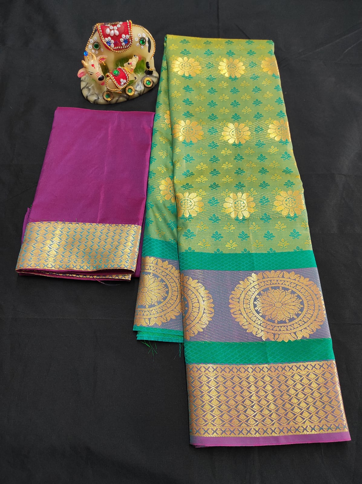 Up to 10 years samuthrika type semi silk pattu pavadai material for kids - Vannamayil Fashions