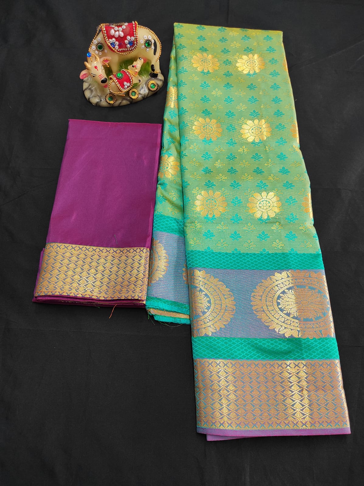 Up to 10 years samuthrika type semi silk pattu pavadai material for kids - Vannamayil Fashions
