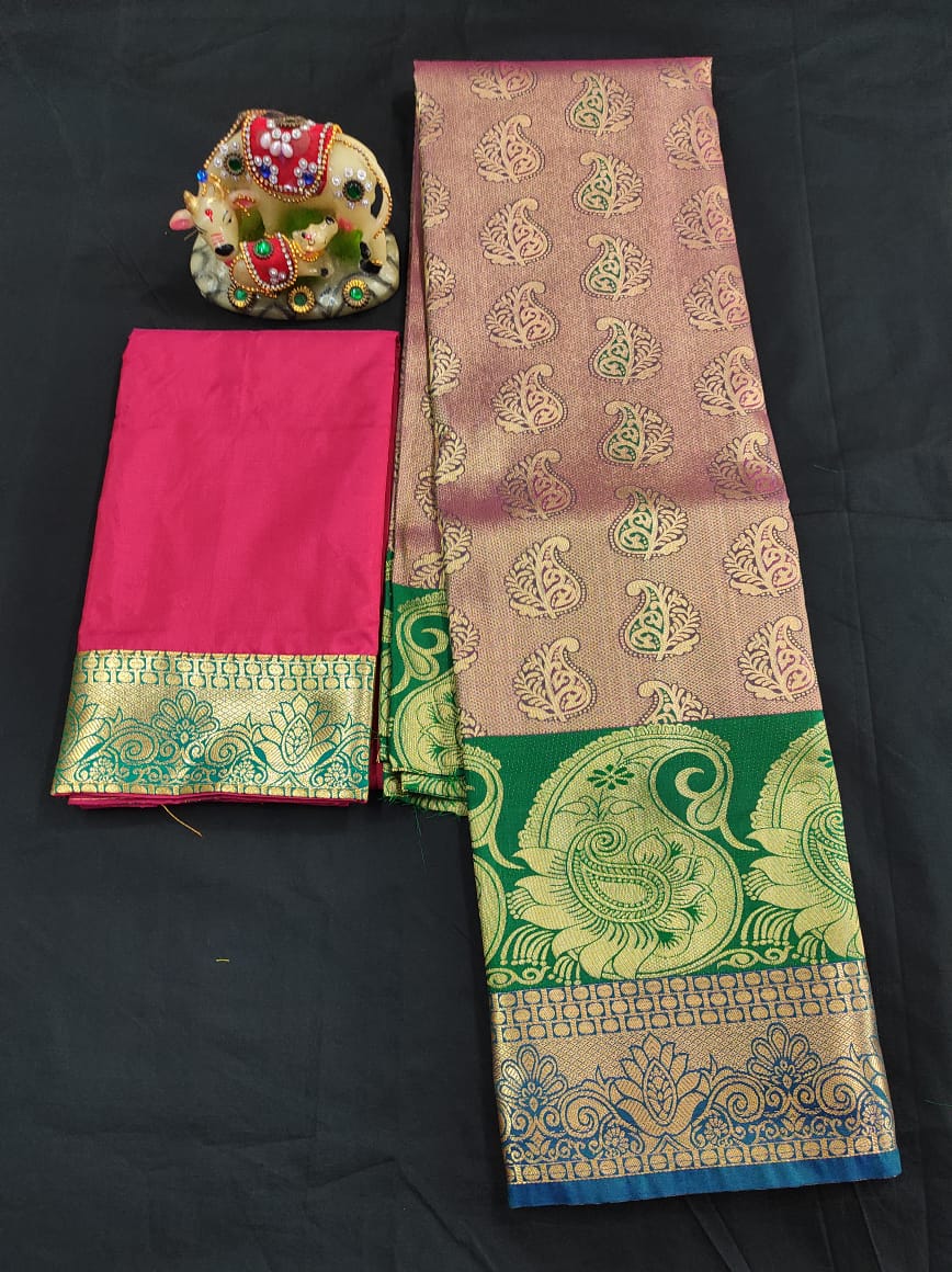 Up to 10 years samuthrika type semi silk pattu pavadai material for kids - Vannamayil Fashions