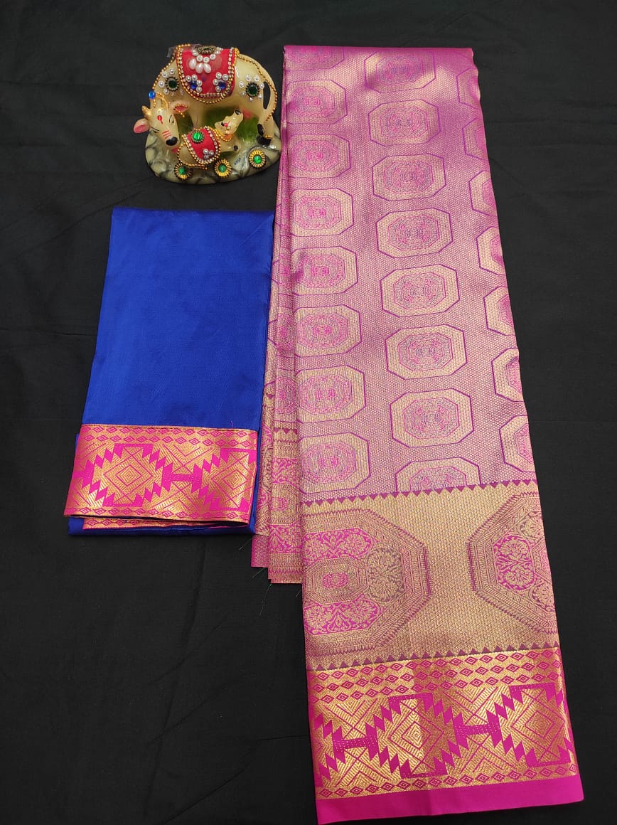 Up to 10 years samuthrika type semi silk pattu pavadai material for kids - Vannamayil Fashions