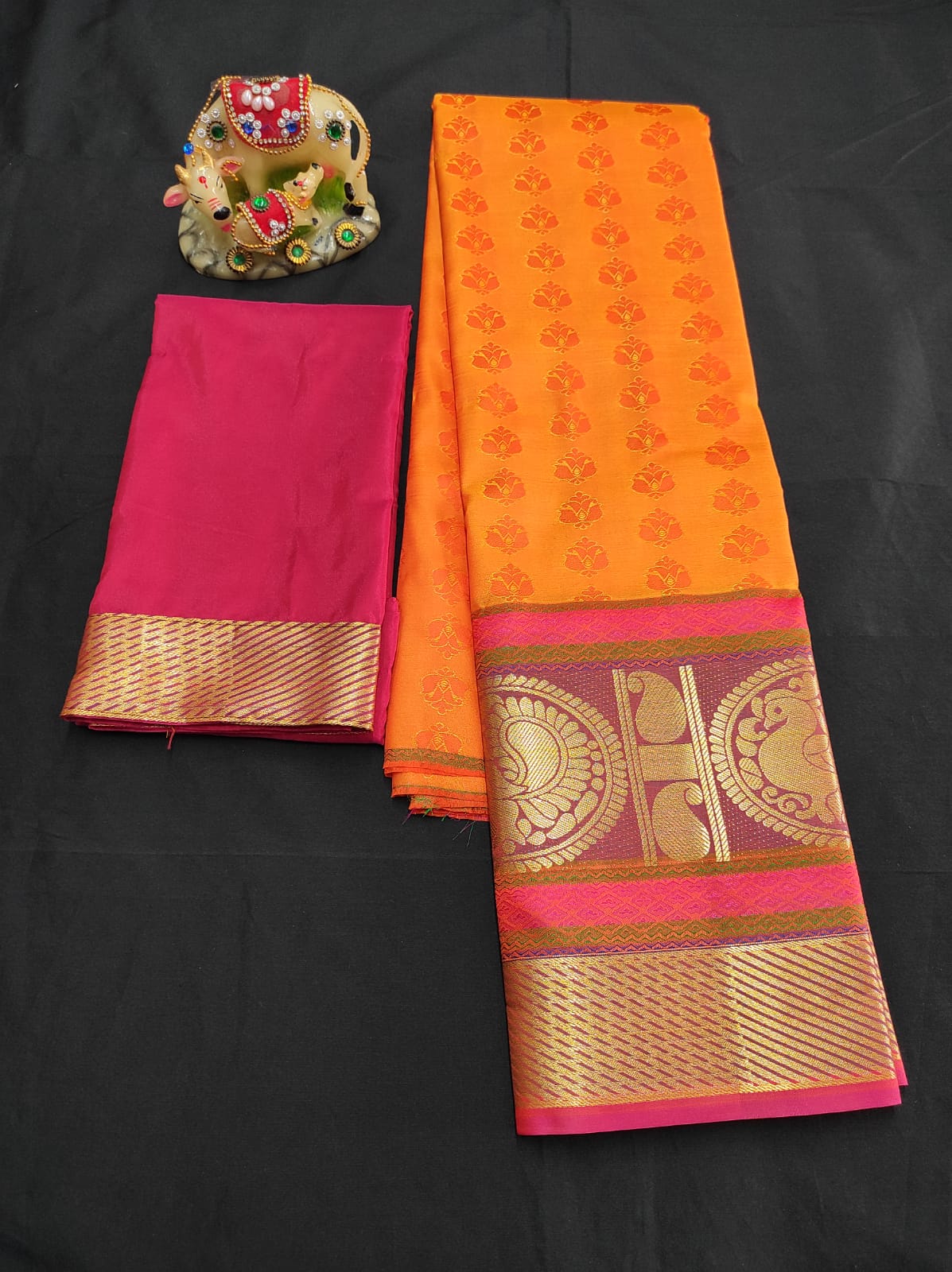 Up to 10 years samuthrika type semi silk pattu pavadai material for kids - Vannamayil Fashions