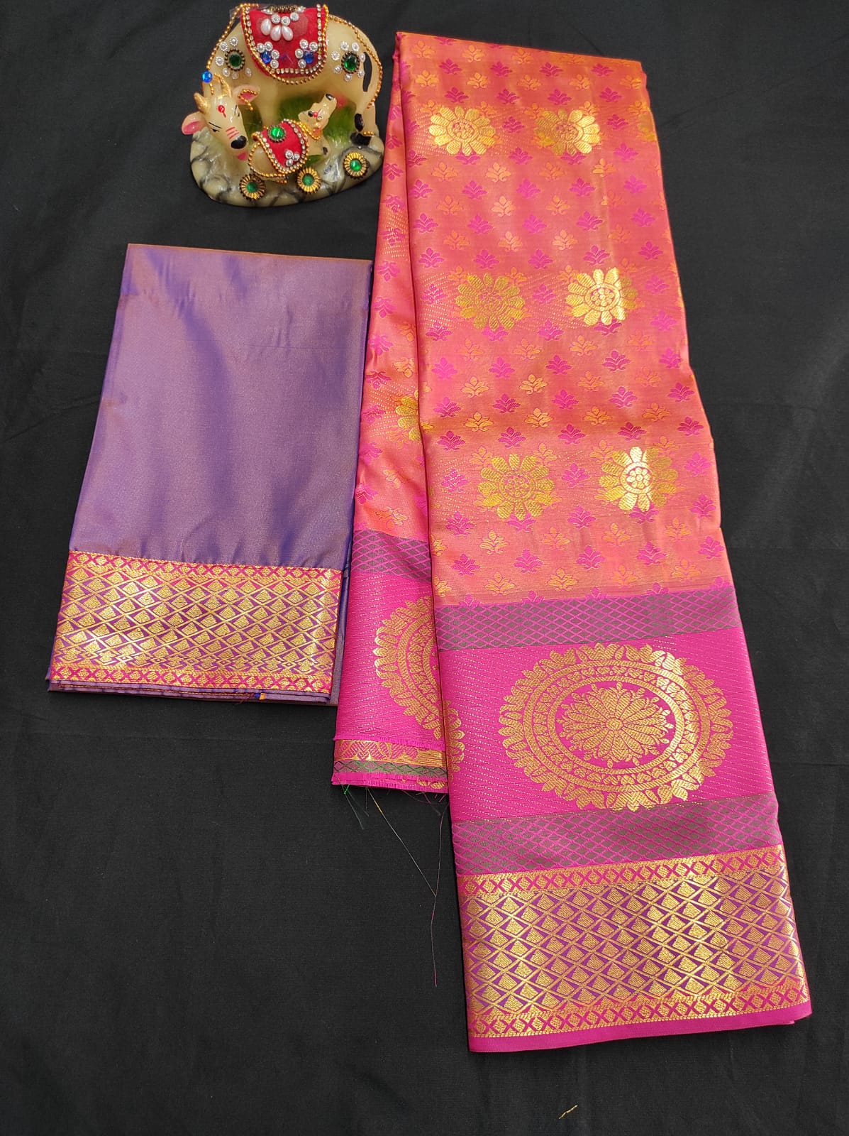 Up to 10 years samuthrika type semi silk pattu pavadai material for kids - Vannamayil Fashions