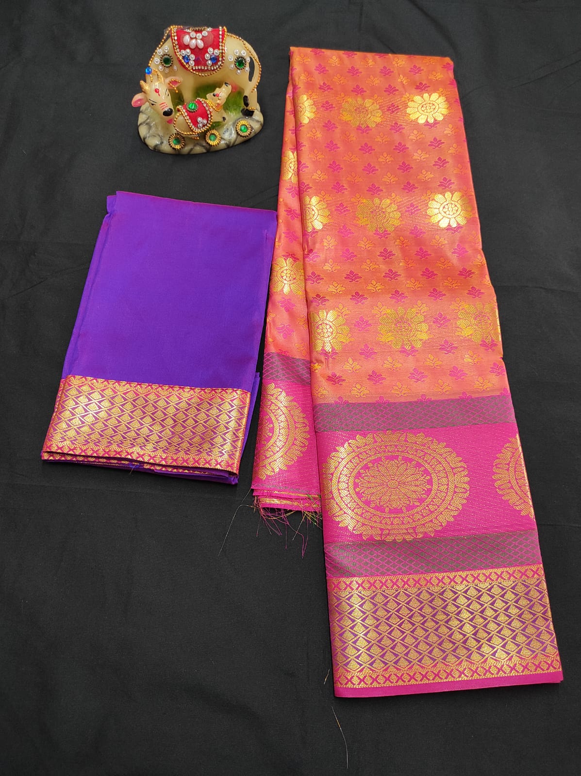 Up to 10 years samuthrika type semi silk pattu pavadai material for kids - Vannamayil Fashions