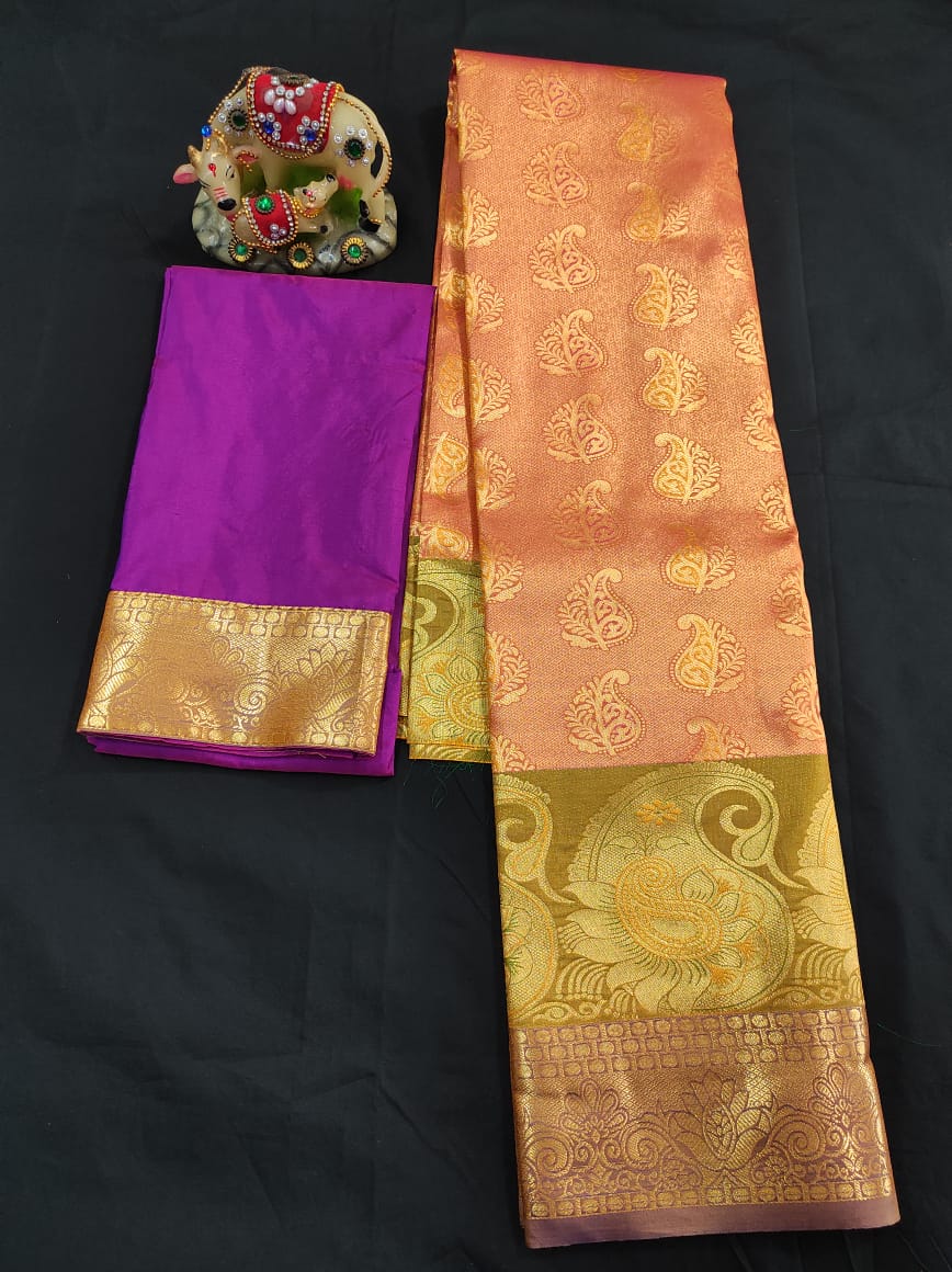 Up to 10 years samuthrika type semi silk pattu pavadai material for kids - Vannamayil Fashions