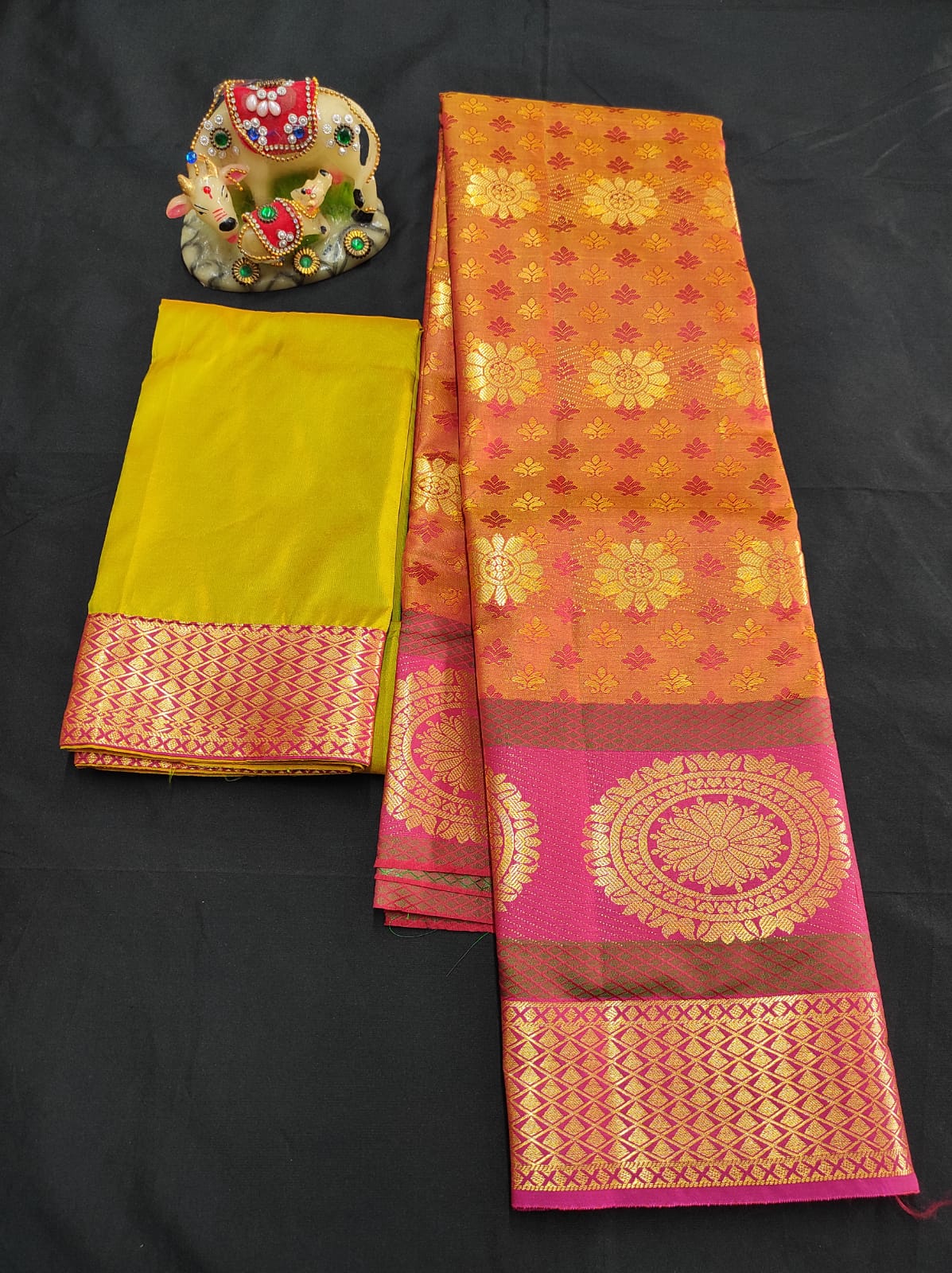 Up to 10 years samuthrika type semi silk pattu pavadai material for kids - Vannamayil Fashions