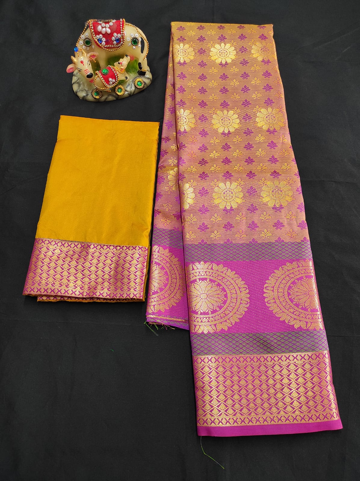 Up to 10 years samuthrika type semi silk pattu pavadai material for kids - Vannamayil Fashions