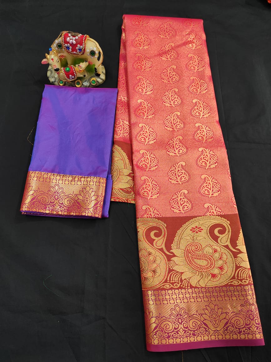 Up to 10 years samuthrika type semi silk pattu pavadai material for kids - Vannamayil Fashions