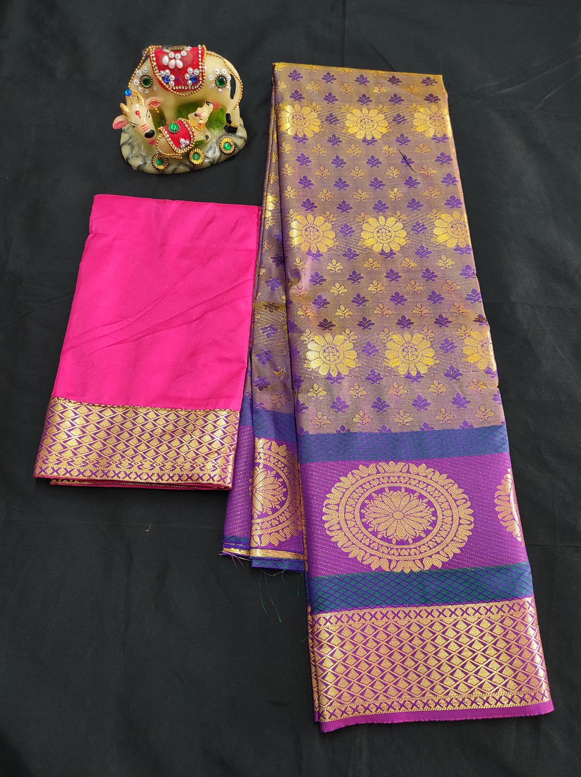 Up to 10 years samuthrika type semi silk pattu pavadai material for kids - Vannamayil Fashions