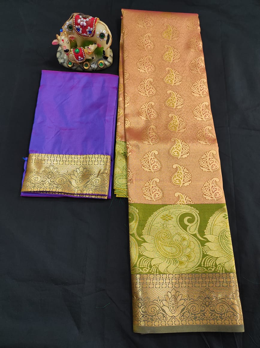 Up to 10 years samuthrika type semi silk pattu pavadai material for kids - Vannamayil Fashions