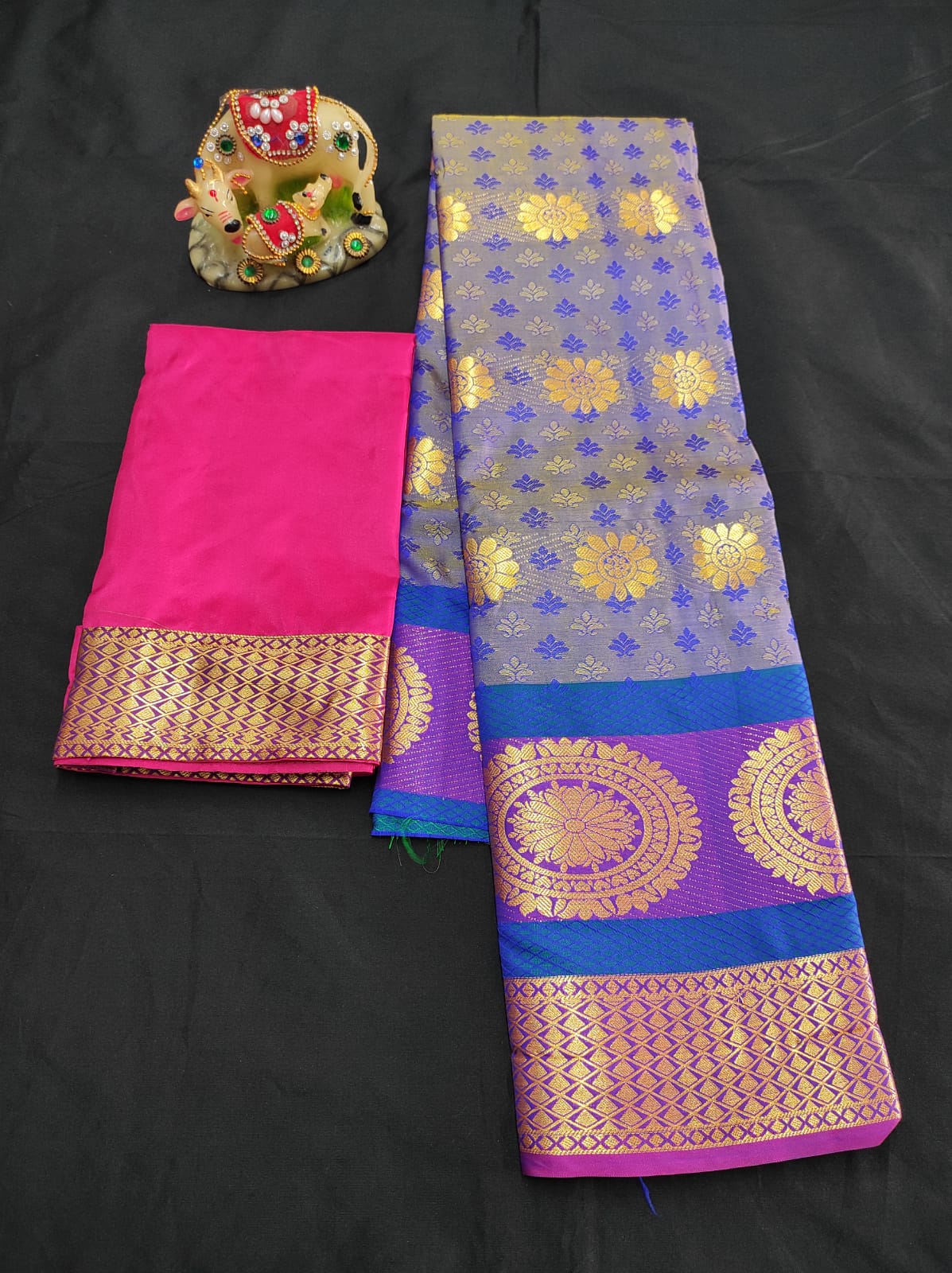 Up to 10 years samuthrika type semi silk pattu pavadai material for kids - Vannamayil Fashions