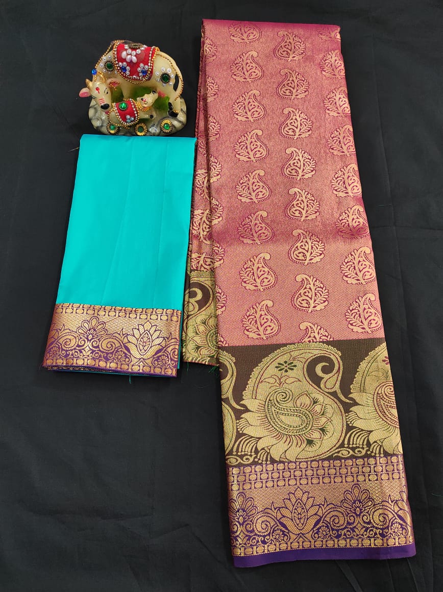 Up to 10 years samuthrika type semi silk pattu pavadai material for kids - Vannamayil Fashions