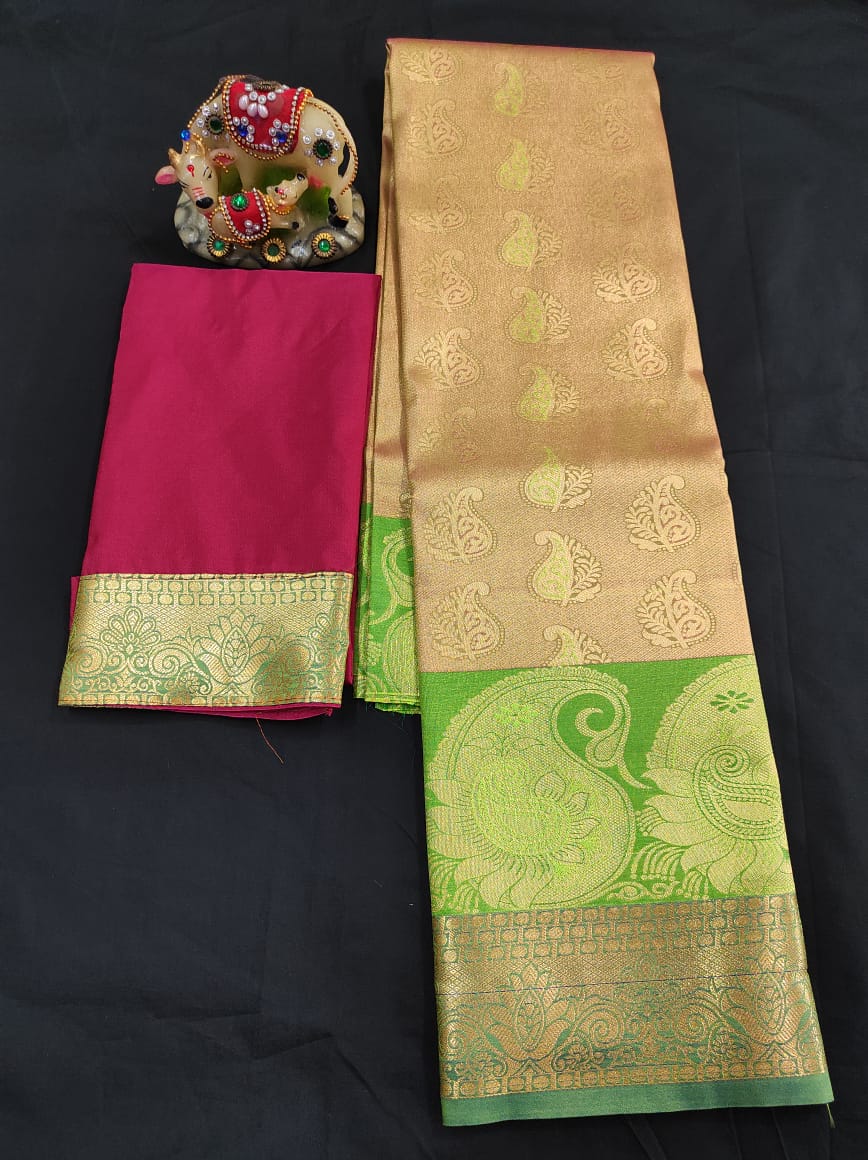 Up to 10 years samuthrika type semi silk pattu pavadai material for kids - Vannamayil Fashions