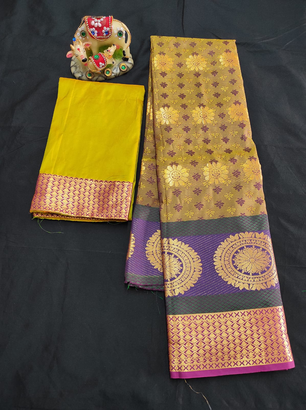 Up to 10 years samuthrika type semi silk pattu pavadai material for kids - Vannamayil Fashions