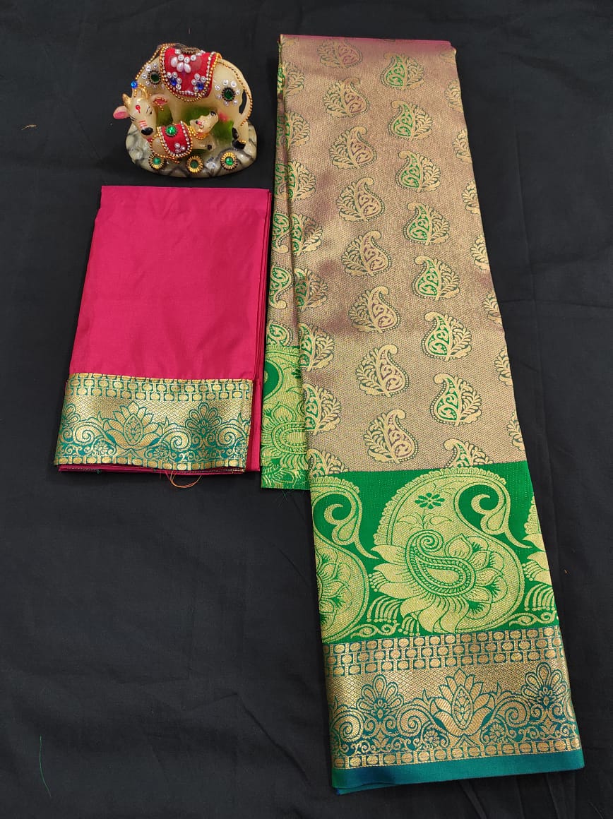 Up to 10 years samuthrika type semi silk pattu pavadai material for kids - Vannamayil Fashions