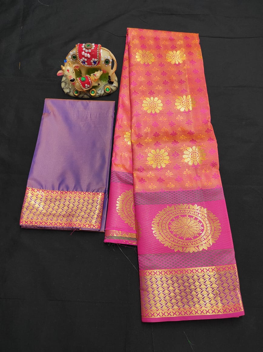 Up to 10 years samuthrika type semi silk pattu pavadai material for kids - Vannamayil Fashions