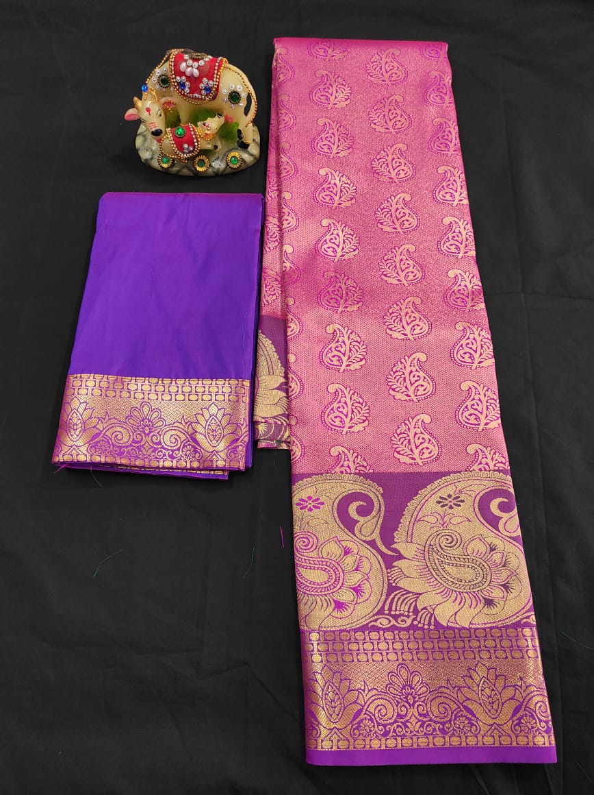 Up to 10 years samuthrika type semi silk pattu pavadai material for kids - Vannamayil Fashions