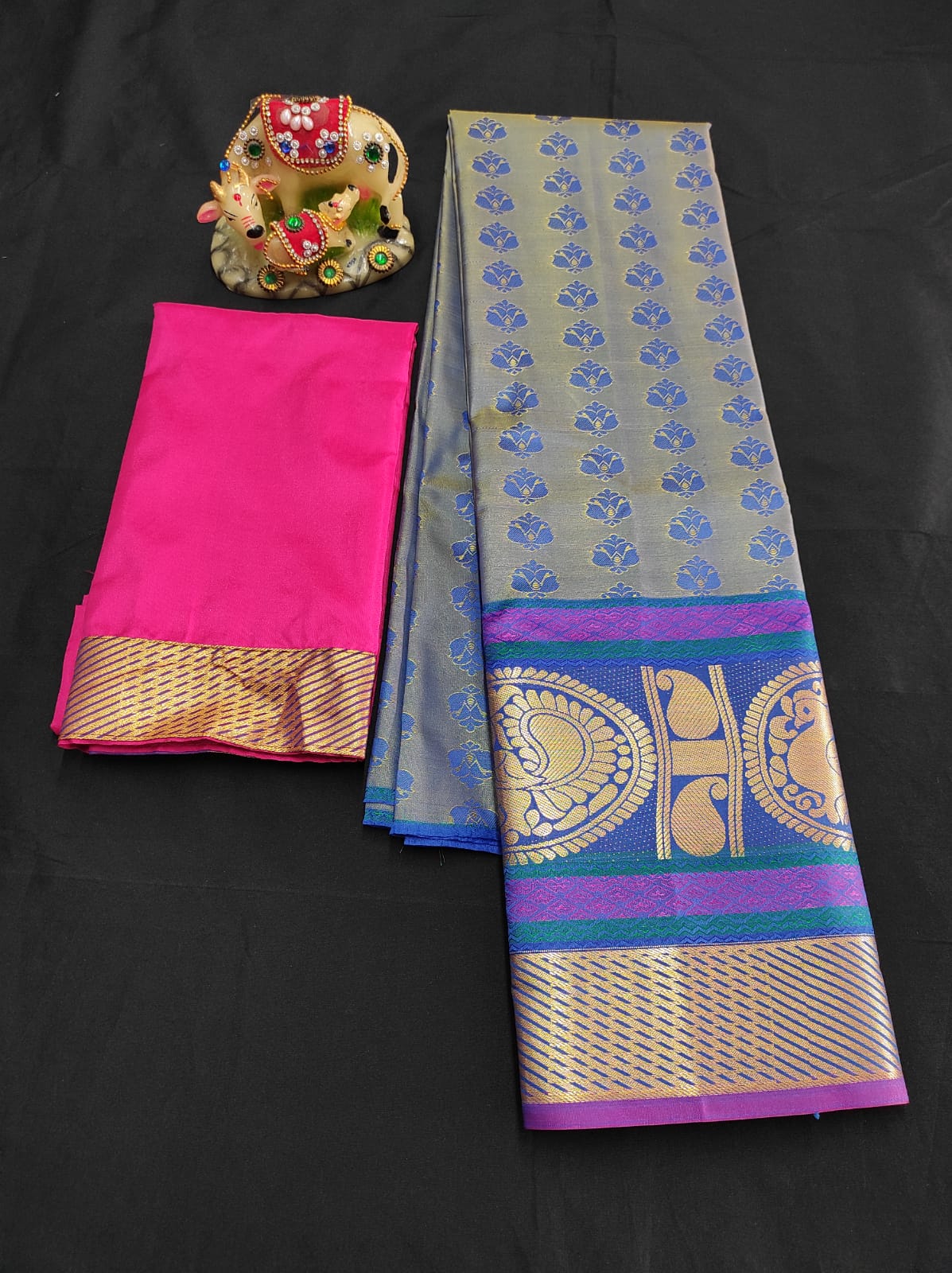 Up to 10 years samuthrika type semi silk pattu pavadai material for kids - Vannamayil Fashions