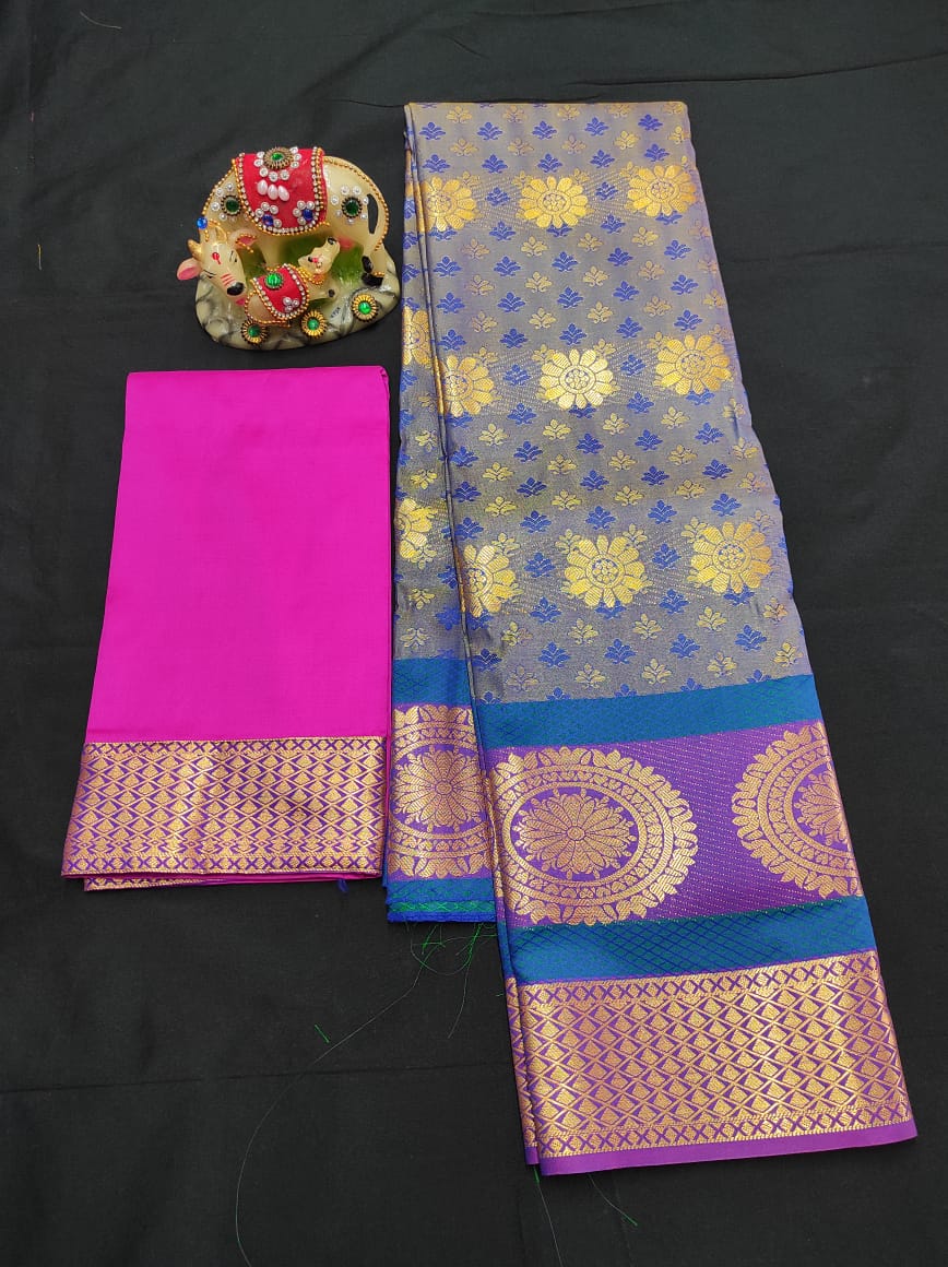 Up to 10 years samuthrika type semi silk pattu pavadai material for kids - Vannamayil Fashions