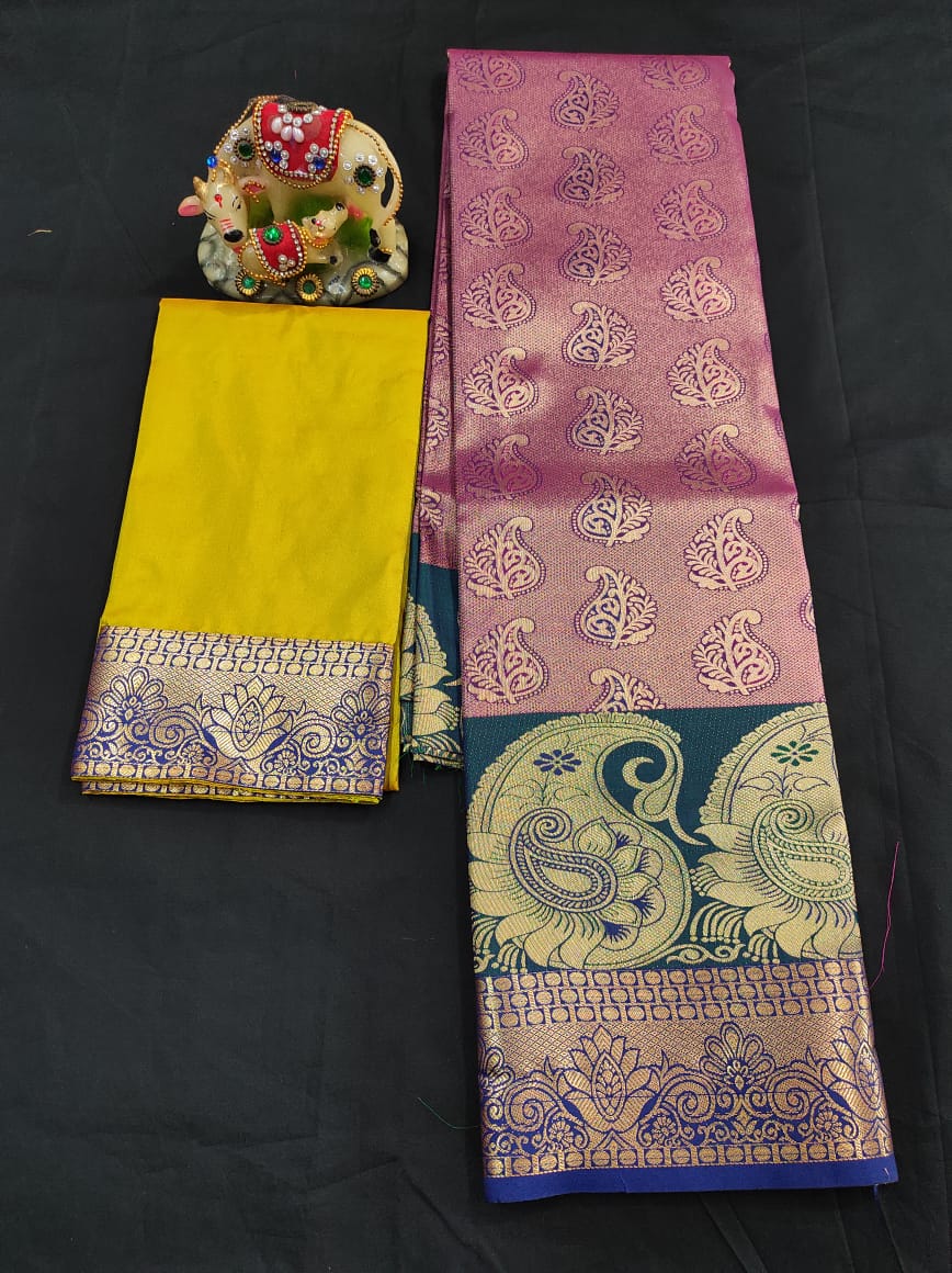 Up to 10 years samuthrika type semi silk pattu pavadai material for kids - Vannamayil Fashions